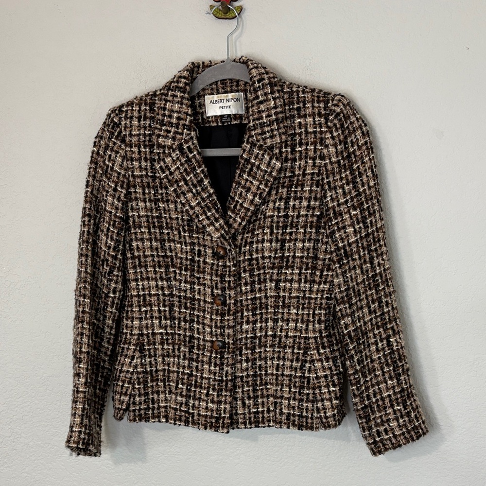 Albert Nipon Black and Brown Tweed Blazer